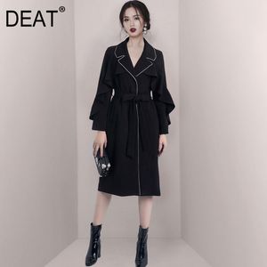 {DEAT} Donna Nero Fasciatura Bottone Coperto Trench Risvolto Manica Lunga Vestibilità Ampia Giacca A Vento Moda Marea Estate 7E0159 210421