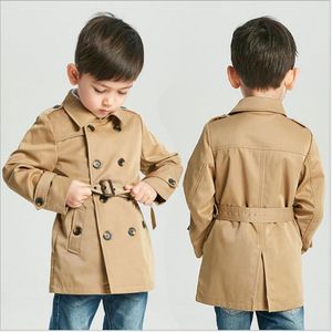 Fashion Boys Long Style Tench Coats Fall Winter Children Plaid Double-Breasted Jackets Kids Boy Outwear 3-8 Years Retail