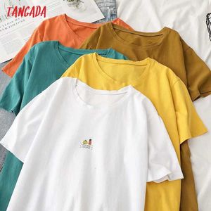 Tangadaの女性はリッピングされたボーイフレンドスタイルのコットンTシャツ半袖OネックティーレディースカジュアルティーシャツトップBAO54 210609