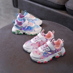 Children mesh sneakers summer baby candy color breathable running shoes girls cute butterfly wings shoes 210713