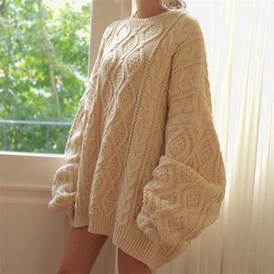 Colorfaith Winter Spring Women Pullovers Sweater Oversize Knitted LanternSleeve Solid Minimalist Knitwear SW7418 211011