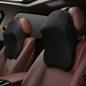 Memory Foam Car Headrest Pillow Leather Seat Supports Sets Back Cushion Waist Adjustment Auto Neck Lumbar Pillows Car Styling