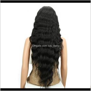 Quality Long Black Wig Deep Wave Hair Temperature Fiber Middle Part Inch Heavy Density Lace Front Gqcbm Fsnml