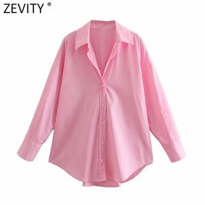 Women Simply Single Breasted Poplin Pink Shirt Office Lady Long Sleeve Business Blouse Roupas Chic Blusas Tops LS9288 210420