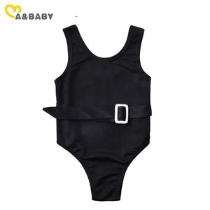 6m-5Y Letnie dzieci Kid Girls Swimsuit Czarny Swimwear Z Pasem Solid Color Beachwear Kitnitur 210515