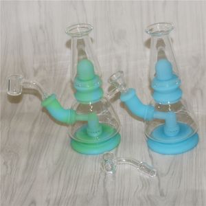 Hookahs Silicone Bongs Silicon Water Pipes Dab Rigs 14 mm Joint All Clear 4mm Tjocklek 14mm Manliga kvartsnaglar
