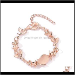 Länk, kedja droppleverans 2021 kvinnor mode brud smycken blomma opal blad charm ros gyllene färg lämna kristall uttalande armband