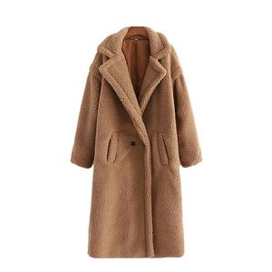 Jesień i zima damska moda imitacja jagnięce wełna długi płaszcz grube termiczna kurtka izolacyjna 210521