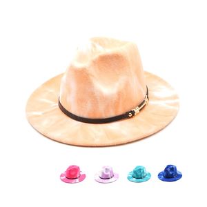 Tie-dye Männer Frauen Breite Krempe Wollfilz Jazz Fedora Hüte Britischen stil Party Formale Panama Kappe Herbst Winter kleid Hut