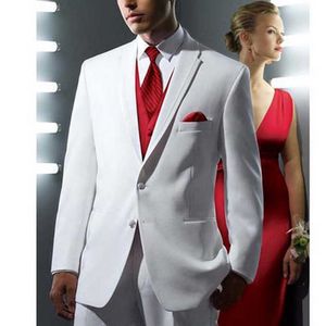 白い結婚式のタキシードのための新郎スリムフィットフォーマルな男性スーツ赤ベスト3個セットズボンカスタムファッションセットx0909