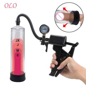 OLO Penis Enlargement With Master Pressure Gauge Delayed Ejaculation Vacuum Pump Sex Toy For Men Penis Pump Penis Extender X0602