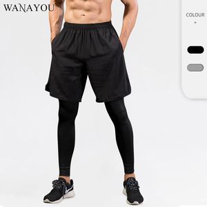 Running Shorts Men's Fitness Tight Pants Fake Two-piece Training Sweatpant Elastic Quick-drying Trousers Breathable Male Sport