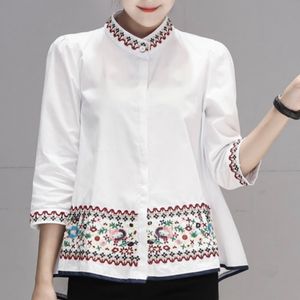 Womens Tops And Blouses Stand Collar Blouse Women Fashion Floral Embroidery White Blouse Shirt Women Clothes Blusa Feminina C718 210426