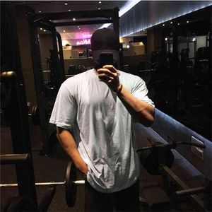 Boy Spor Giyim Spor Erkek T Gömlek Sokak Hip Hop Spor Gevşek Yarım Kollu T-shirt Kas Adam Vücut Geliştirme Tshirt 210421