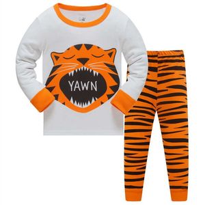 Barn tiger pyjamas för pojkar Tjejer Bomull Kläder Långärmad Stripe Sleepwear Modeller Kids Homewear Outfit Boy Sets 210529