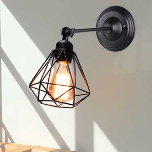 Lâmpada de ferro industrial Lampshade Lâmpada de parede vintage Luzes de gaiola preta Luminária Sconce para casa Lâmpadas de iluminação interior 210724