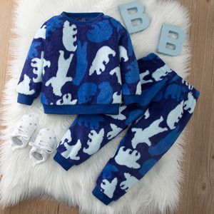 New Winter Baby Boy Zagęścić Piżamy Zestaw Flanel Fleece Toddler Dziecko Ciepłe Katoon Siewa Kids Home Garnitur G1023