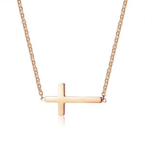 Simple Sideways Cross Choker Necklace In Gose Gold Stainless Steel Collares Colar Kolye Collane Stylish Jewelry Accessories Chains