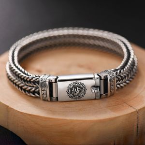 Bracciale a catena da uomo Buddismo vintage Verità a sei parole Catene di osso intrecciate doppie Presagio di buon auspicio Portafortuna Punk Personalità retrò Gioielli per polsini per ragazzi alla moda