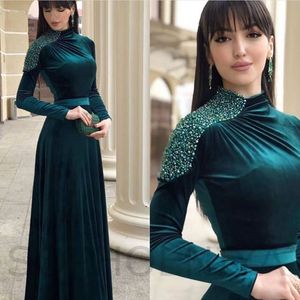 Yeni Varış A-line Uzun Kollu Abiye 2021 Kadife Dubai Arapça Abiye giyim Balo Parti Kıyafeti Elbise Kadınlar Için Vestidos Elegantes