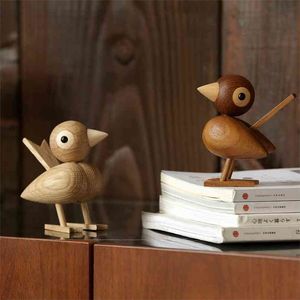Danmark Nordic Style Wood Sparrow Bird Ornaments American Puppet Trä Play Room Study Desktop Tillbehör 210924