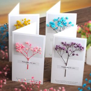 Valentine Flowers Greeting Cards Party Favor Gypsophila Dried Handwritten Blessing Gifts Card birthday Wedding Invitations