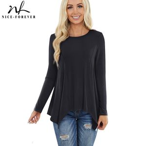 Nice-Forever Winter Women Fashion Solid Color Casual T-Shirts with unsymmetrical Length Loose Shift Tees Tops T059 210419
