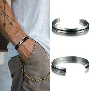 Homens Cuff Bangle De Aço Inoxidável Cabelo De Cabelo Bracelete Simples Retro Wristband Unisex Jóias