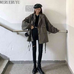 Werrueruyu Workwear Kobiet Zima I Jesień Płaszcz Bawełniany Płaszcz Koreański Luźny Oversize 210608