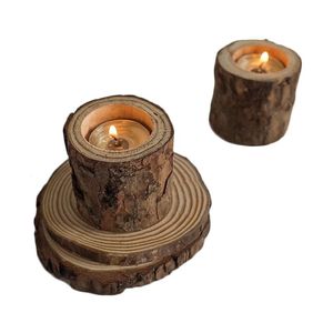 ?kologische Mode großhandel-Kerzenhalter Original ökologischer Kerzenständer Retro Nostalgische Requisiten Natürliche Holzstumpf Mode Einfache Verzierungen