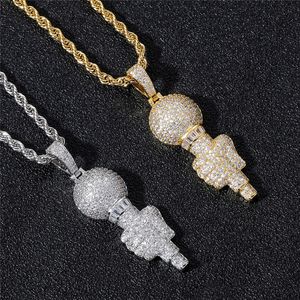 Hip Hop Full Zircon Microphone Pendant Necklace Iced Out CZ Gold Silver Plated with Tennis Chain