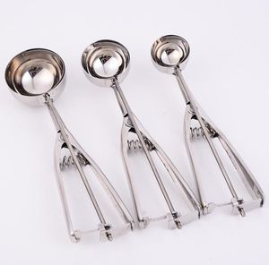 4/5/6cm Stainless Steel Ice Cream Spoon Kitchen Tools Mashed Potatoes Watermelon Jelly Yogurt Cookies Spring Handle Scoop SN2818