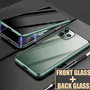 電話ケースiPhone 12 11 PRO MAX XS XR X 7 8 S強化ガラス製造セルケース用磁気プライバシーメタル