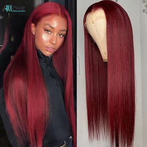 Wholesale burgundy lace resale online - Allove Inch Transparent HD Lace Front Wig Straight Human Hair Wigs j Burgundy Color Brazilian Kinky Curly Body Deep Loose for Women Pre Plucked Peruvian