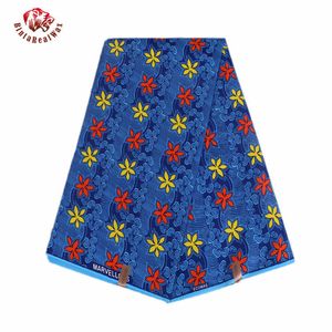 Bintarealwax Africa100% Polyester Wax Prints Fabric 6 Yards/lot Royal blue Background Red Yellow flower African Material FP6001