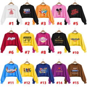 Kvinnor Designer Hoodies Sweatshirts Partihandel Artiklar Print O-Neck Långärmad Crop Top Fashion Letter Print B8711