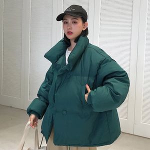 Korean Style 2022 Winter Jacket Parkas Women Stand Collar Solid Black White Female Down Coat Loose Oversized Womens Short Parka