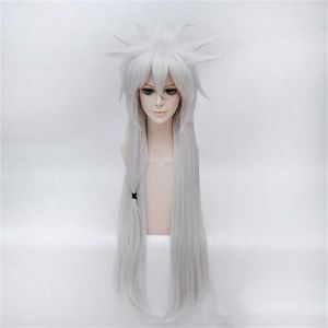 Аниме косплей Jiraiya парик длинные серебряные термостойкие синтентические волосы Halloween Party Costume S + CAP Y0913