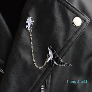 Cartoon Animal Whales Cosmic Space Astronaut Brooch Black Enamel Pin Button Chain Denim jacket Coat Pins Badge Jewelry Gift