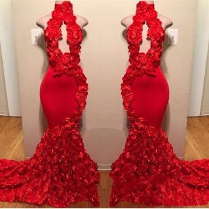 Design Red Mermaid Prom Dresses Aplikacje Wysoka szyja Sexy Formalna Suknia Wieczorowa Sweep Pociąg Satin Moda Cocktail Party Suknie