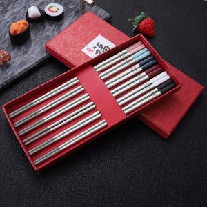 Chopsticks Pudełka na prezenty 6 pary Grade 316L Stal nierdzewna Wielokrotna wielokrotnego użytku Suche Sushi Sticks Baguette