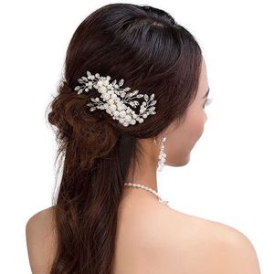 GetNoivas Pearl Crystal Flower Leaf Bridal Hair Grzebień Tiara Korony Bridal Headpiece Biżuteria Włosy Kobiety Wesele Włosów Akcesoria X0625
