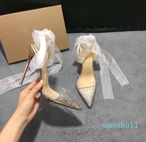 Designer -Kvinnor High Heel Transparent Belt Drill Dress Shoes, Ladies Fashion Sexy Party Sandals Wedding Shoes
