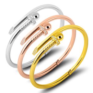 Luxus Marke Stilvolle Schrauben Armreif für Frauen Mädchen Edelstahl Silber Gold Farbe Kristall Armbänder Dekoration Schmuck Zubehör Geschenk