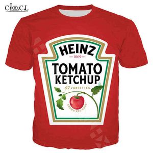 Casual Homens Camiseta Tomate Ketchup Camisetas Padrão 3D Imprimir Vermelho Vermelho Preto T-shirt Unisex Moda t - shirts Harajuku Streetwear Tops Y220214