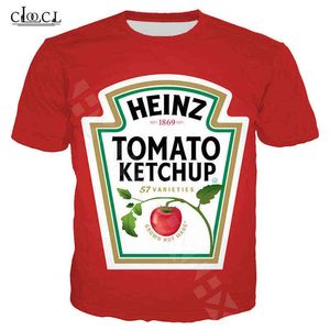 Casual Erkekler T Gömlek Domates Ketçap T Gömlek Desen 3D Baskı Kırmızı Siyah Beyaz Tees Unisex Moda T-Shirt Harajuku Streetwear Tops Y220214