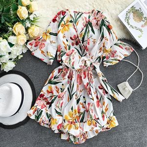 Women's Jumpsuits & Rompers Bohemian Womens Jumpsuit Floral Sexy Flare Sleeve Overalls Macacao Feminino Women Clothes Casual Summer Beach