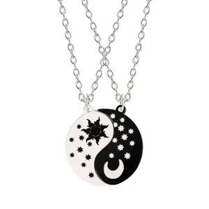 Pendant Necklaces 2021 2 Piece Set Couple Choker Star Moon Black And White Necklace Friend Women BFF Friendship Jewelry Gift