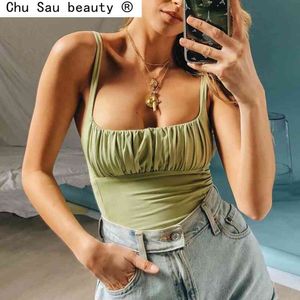 Beauty Streetwear Ruched Kobieta Tank Top Sexy Moda Haut Femme Kobiety Crop Gothic Camisole Casual 210514