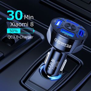 50%off 4 Ports Multi USB Car Charger 48W Quick 7A Mini Fast Charging QC3.0 For iPhone 12 Xiaomi Huawei Mobile Phone Adapter Android Devices